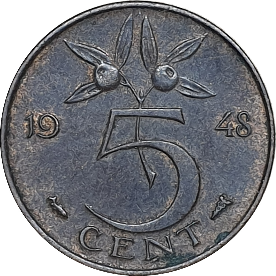 5 cents - Wilhelmina I - Tête agée