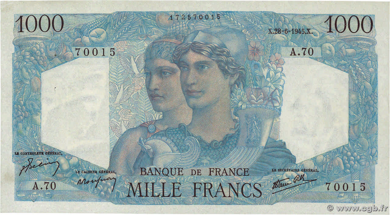 1000 francs - Minerve et Hercule