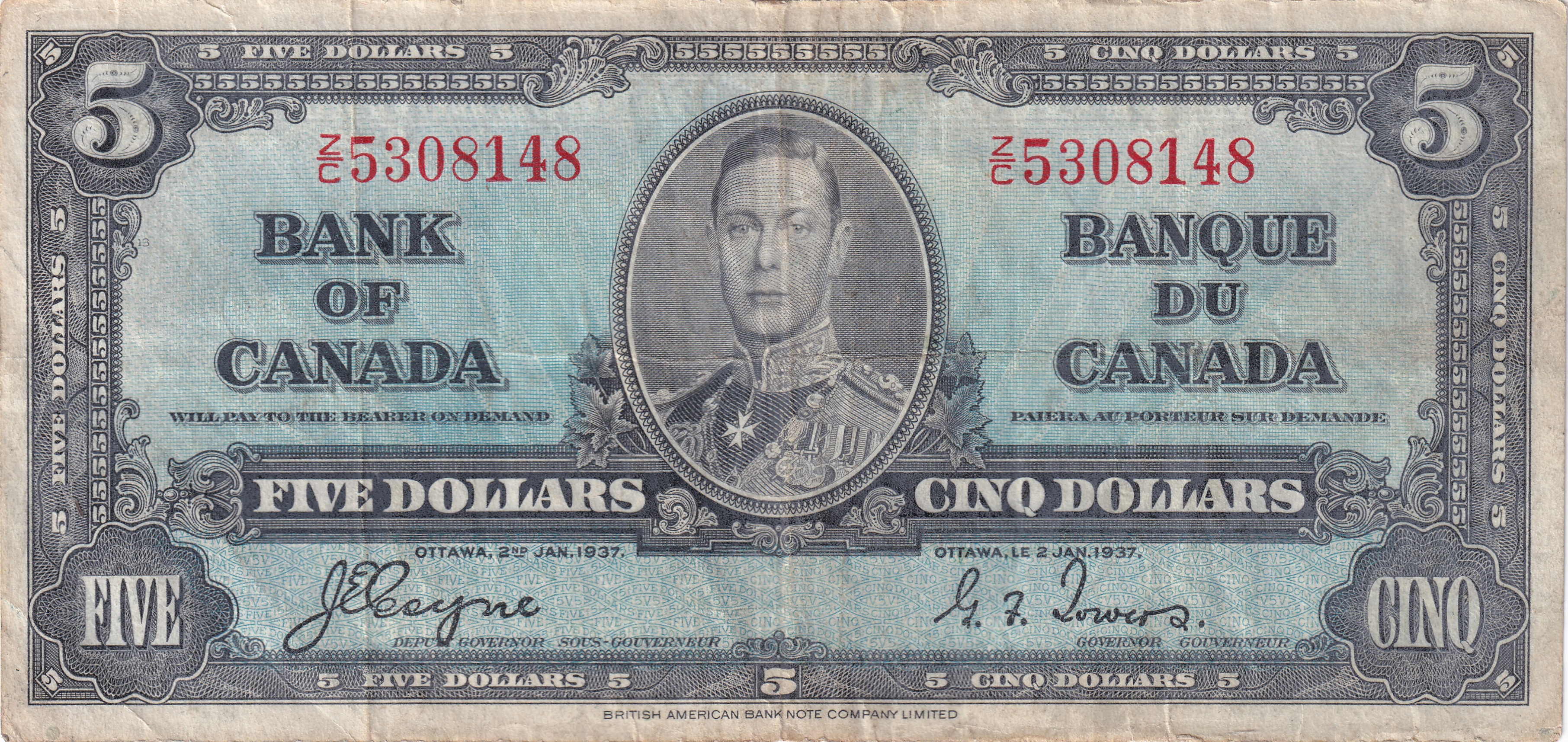 5 dollars - Série 1937 - George VI