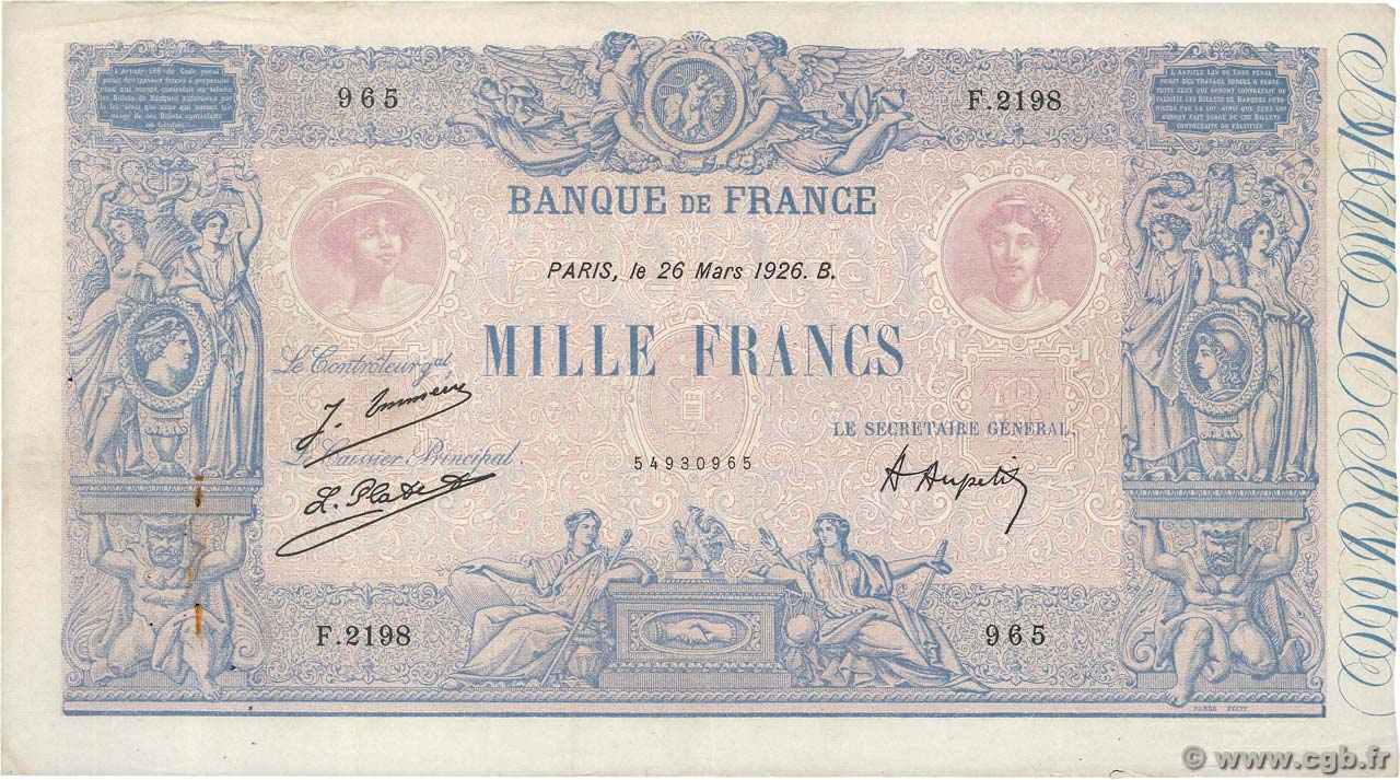 1000 francs - Bleu et Rose